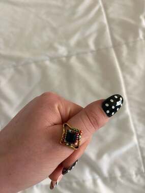 Vintage Style Multi-Color Beaded Statement Ring, Gold Tone